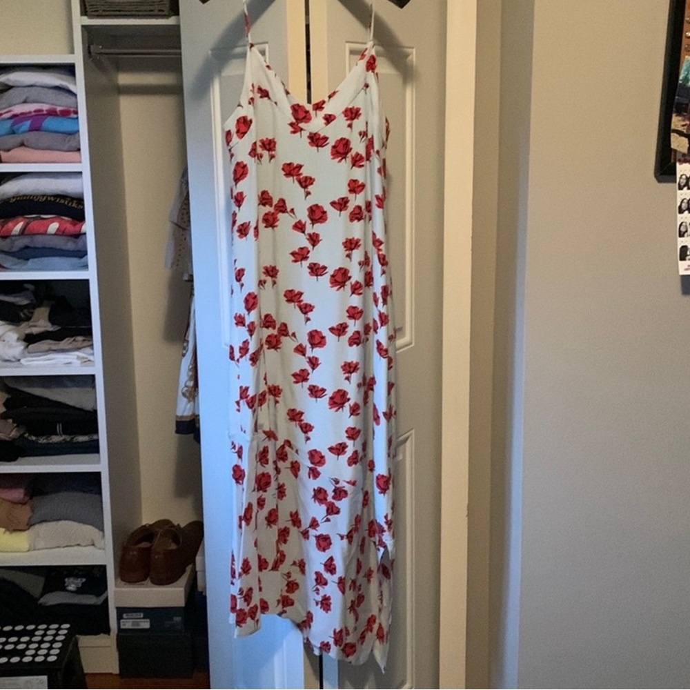 Equipment White and Red Floral Midi Dress